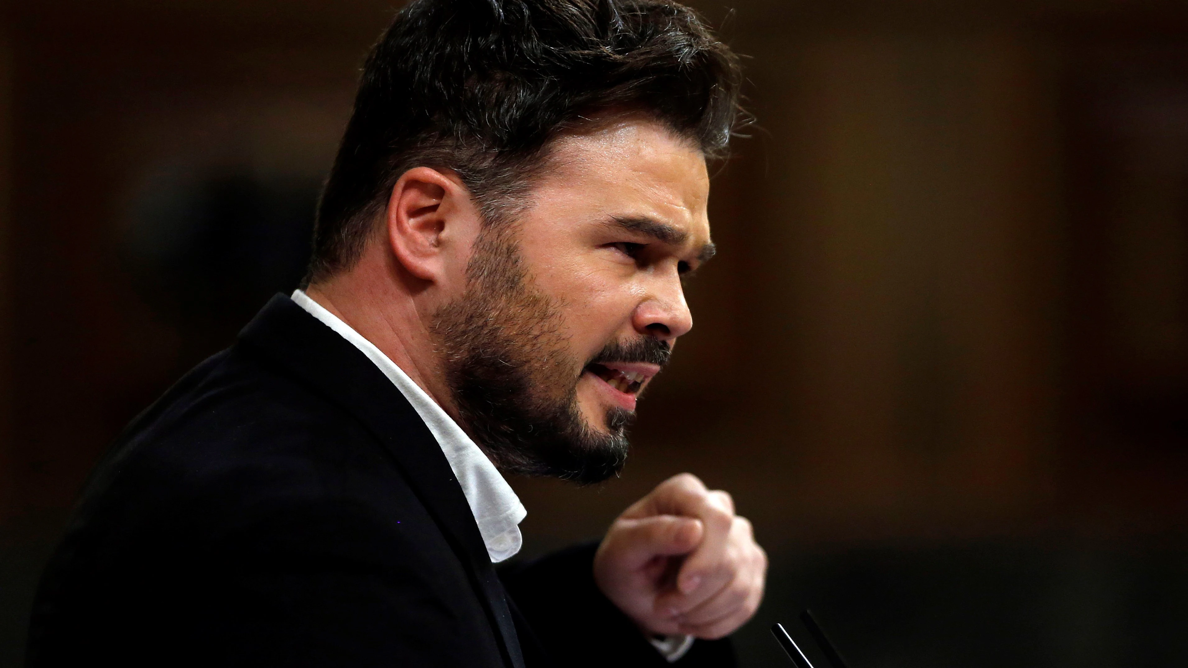 El portavoz de ERC, Gabriel Rufián, durante un pleno del Congreso de los Diputados