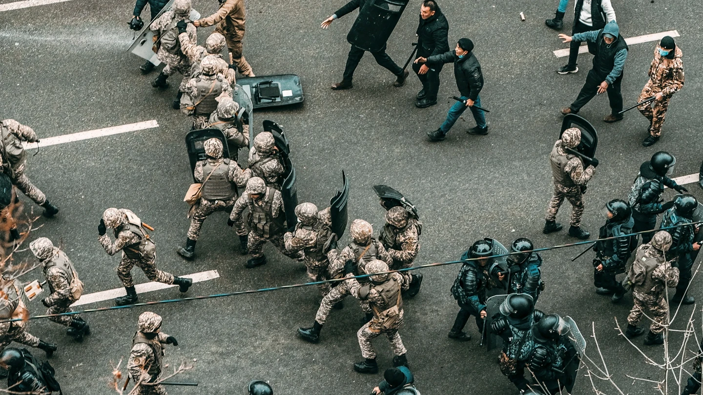 Imagen de las protestas en Almaty, Kazajstán. Imagen de las protestas en Almaty, Kazajstán.