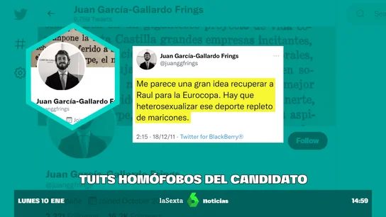 Los tuits homófobos de Juan García-Gallardo, el candidato de Vox a la Junta de Castilla y León Los tuits homófobos de Juan García-Gallardo, el candidato de Vox a la Junta de Castilla y León