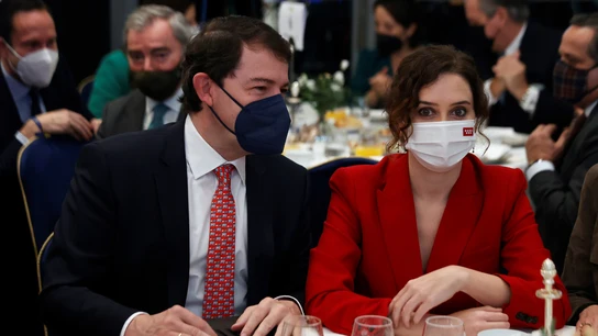 La presidenta de la Comunidad de Madrid, Isabel Díaz Ayuso, junto al líder del PP en Castilla y León, Alfonso Fernández Mañueco La presidenta de la Comunidad de Madrid, Isabel Díaz Ayuso, junto al líder del PP en Castilla y León, Alfonso Fernández Mañueco