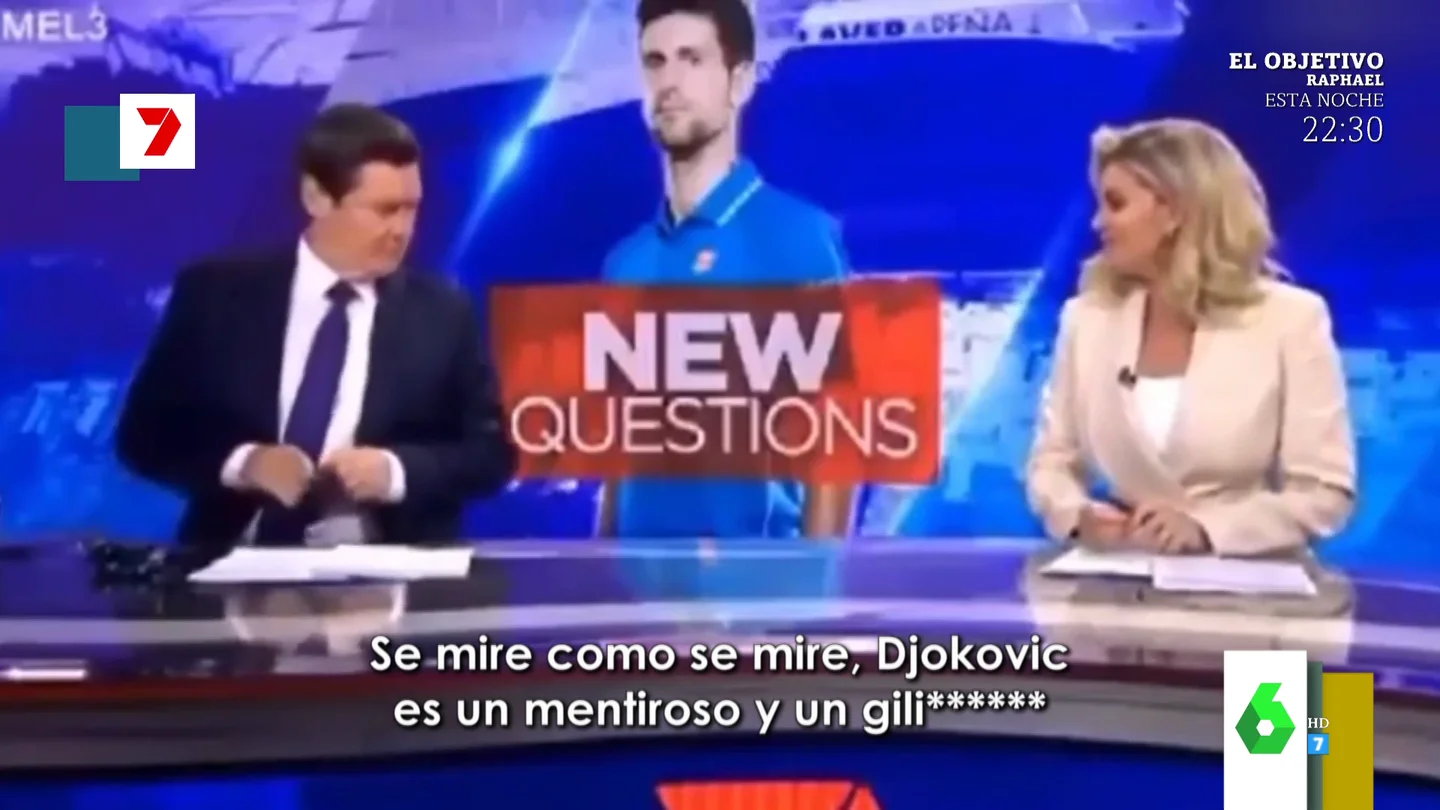 Pillan a dos presentadores en directo criticando a Djokovic: "Es un sinvergüenza mentiroso y es lamentable que muchos le apoyen" Pillan a dos presentadores en directo criticando a Djokovic: "Es un sinvergüenza mentiroso y es lamentable que muchos le apoyen"