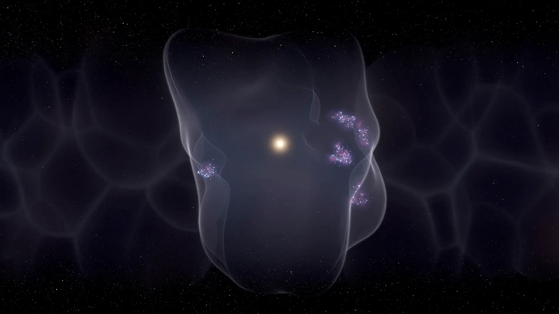 Ilustración de la Burbuja Local con la formación de estrellas en su superficie