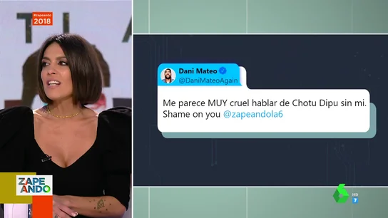 La reacción de Lorena Castell al descubrir el tuit de Dani Mateo comentando Zapeando mientras le sustituye como presentadora La reacción de Lorena Castell al descubrir el tuit de Dani Mateo comentando Zapeando mientras le sustituye como presentadora