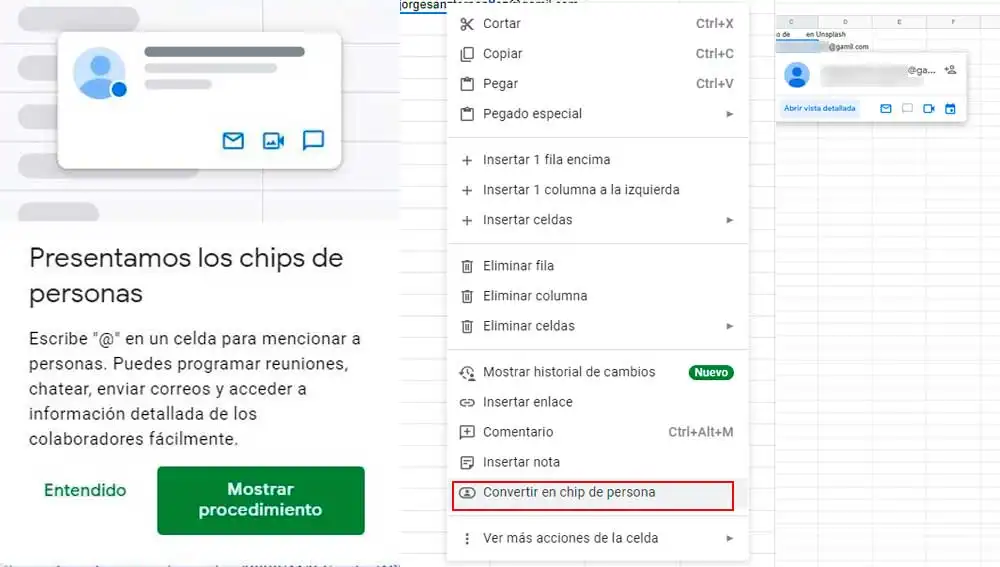 Añadiendo chip de personas en un documento de Excel