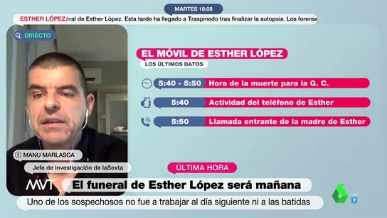 Un margen 10 minutos tras la última actividad del móvil de Esther: la franja en la que la Guardia Civil sitúa su muerte Un margen 10 minutos tras la última actividad del móvil de Esther: la franja en la que la Guardia Civil sitúa su muerte