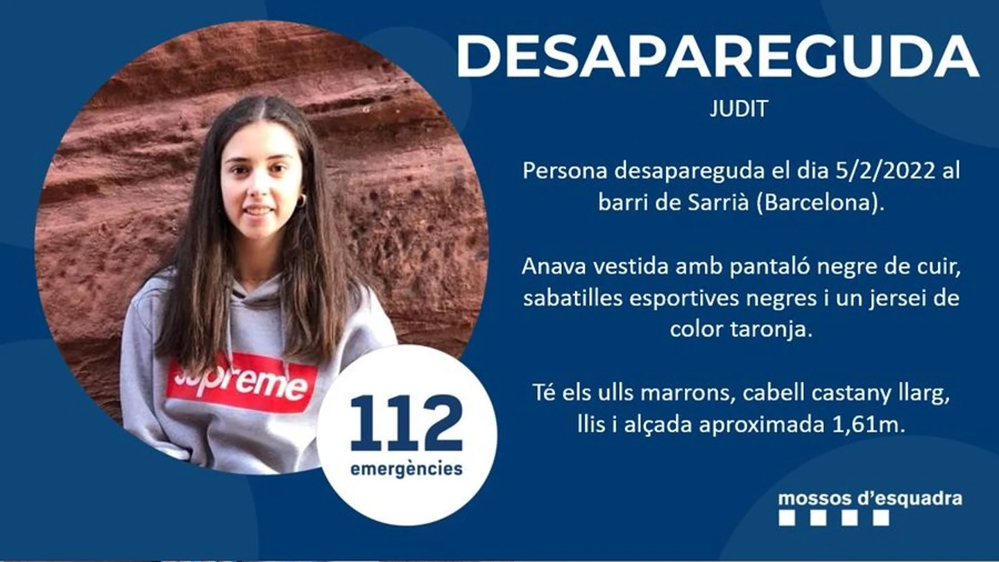 Cartel que informa de la desaparición de Judit en Barcelona Cartel que informa de la desaparición de Judit en Barcelona