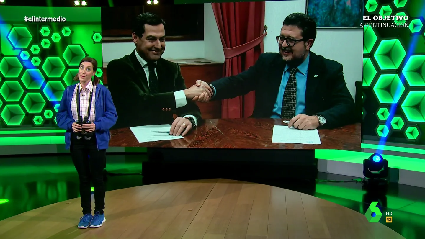 El irónico análisis de Cristina Gallego sobre Juanma Moreno, "el presidente más verde de España": "Tanto que pactó Vox" El irónico análisis de Cristina Gallego sobre Juanma Moreno, "el presidente más verde de España": "Tanto que pactó Vox"