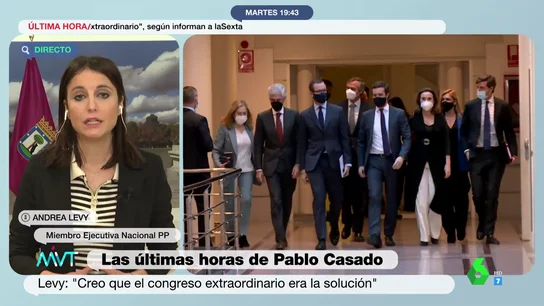 Andrea Levy da por hecha la marcha de Pablo Casado: "Es una bellísima persona, de grandes convicciones políticas" Andrea Levy da por hecha la marcha de Pablo Casado: "Es una bellísima persona, de grandes convicciones políticas"