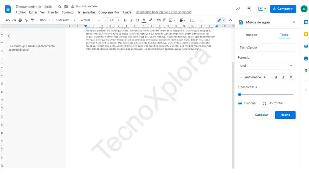 Incluyendo marca de agua en Google Docs