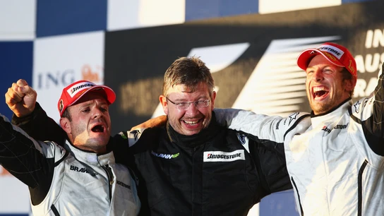 Rubens Barrichello, Ross Brawn y Jenson Button Rubens Barrichello, Ross Brawn y Jenson Button