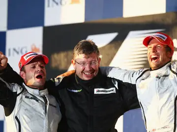 Rubens Barrichello, Ross Brawn y Jenson Button