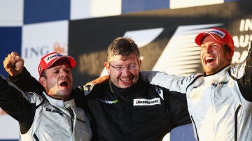 Rubens Barrichello, Ross Brawn y Jenson Button