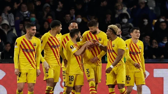 El Barça celebra un gol ante el Nápoles El Barça celebra un gol ante el Nápoles