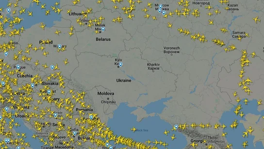 Ucrania, aislada: la imagen del espacio aéreo tras el ataque de Rusia Ucrania, aislada: la imagen del espacio aéreo tras el ataque de Rusia