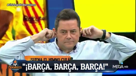 Momentazo en 'El Chiringuito': Pedrerol, Jota Jordi y 'Lobo' Carrasco cantan el himno del Barça y los madridistas abandonan el plató Momentazo en 'El Chiringuito': Pedrerol, Jota Jordi y 'Lobo' Carrasco cantan el himno del Barça y los madridistas abandonan el plató