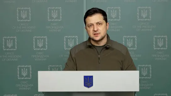 El presidente ucraniano Zelenski, durante un discurso televisado dirigido a la población. El presidente ucraniano Zelenski, durante un discurso televisado dirigido a la población.