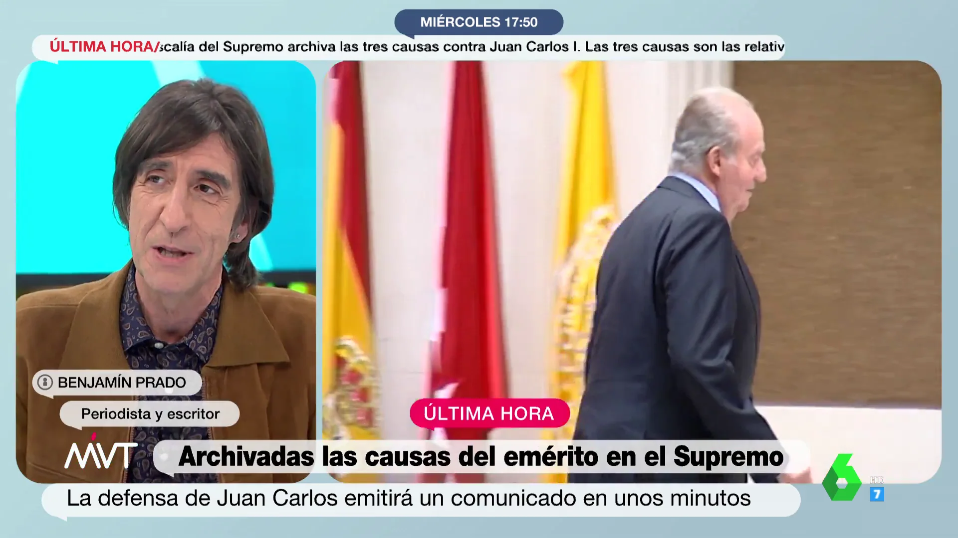 La reflexión de Benjamín prado sobre el archivo de las causas del emérito: "Puede volver a España, pero no va a volver al país que dejó"