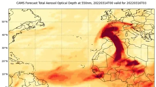 Así se ve el avance de la calima desde los satélites Copernicus Así se ve el avance de la calima desde los satélites Copernicus