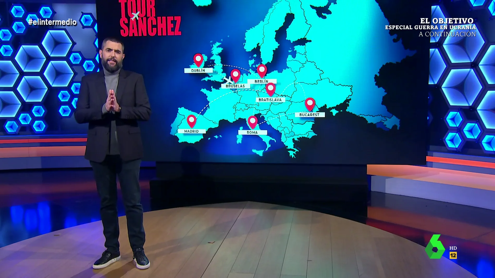 Dani Mateo repasa el 'Tour de Sánchez' por Europa para modificar el mercado energético: "Va a pillar un montón de puntos Travel"