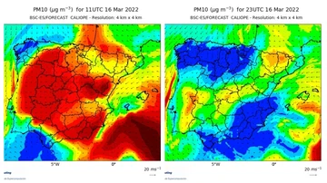 Situación de afectación en España por el nivel de partículas que cubre el territorio
