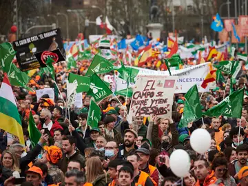 Multitudinaria manifestación del mundo rural en Madrid: exigen soluciones al alza del precio del combustible, los fertilizantes y los cereales