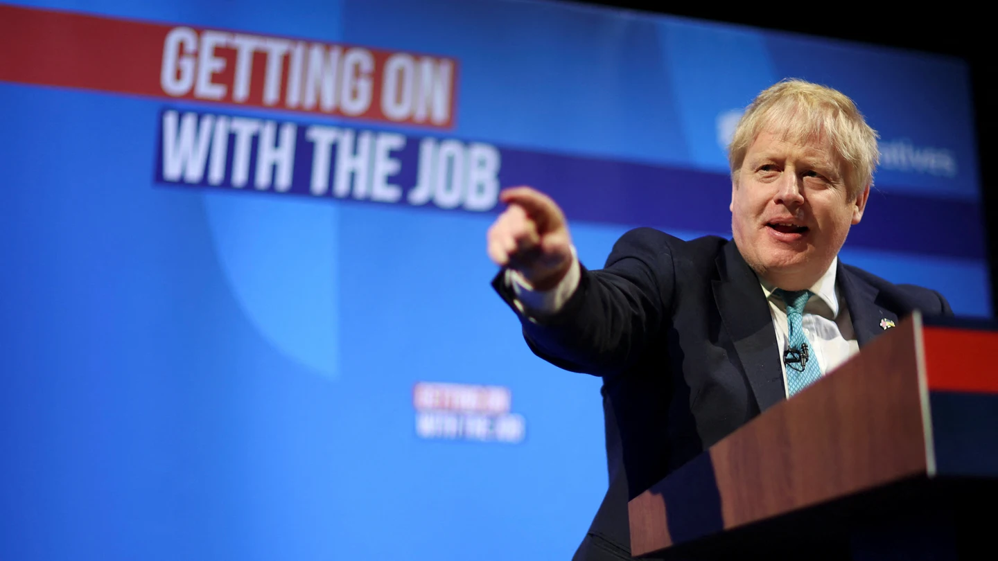 Boris Johnson, primer ministro de Reino Unido, durante una comparecencia Boris Johnson, primer ministro de Reino Unido, durante una comparecencia