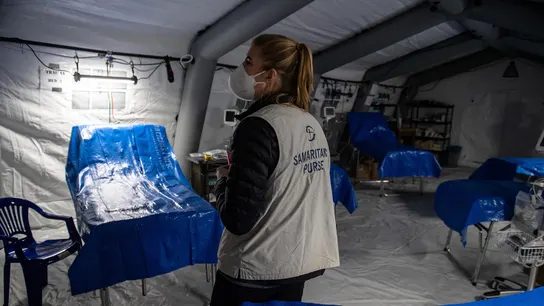 Un hospital de campaña en el estacionamiento subterráneo en Lviv, Ucrania occidental, el 19 de marzo de 2022, en medio de la invasión militar rusa de Ucrania. Un hospital de campaña en el estacionamiento subterráneo en Lviv, Ucrania occidental, el 19 de marzo de 2022, en medio de la invasión militar rusa de Ucrania.