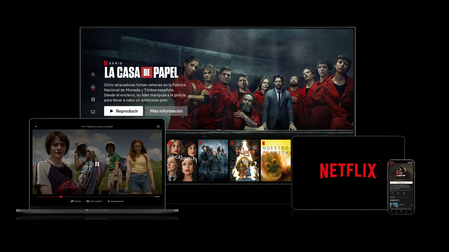 Interfaz de Netflix en diferentes dispositivos.