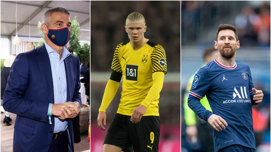 Enric Masip, Erling Haaland y Leo Messi Enric Masip, Erling Haaland y Leo Messi