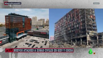 El antes y el después del centro comercial bombardeado por Rusia en Kiev