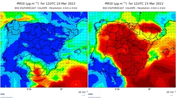 Evolución del episodio de calima en España