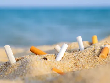 Colillas de cigarro en la playa Colillas de cigarro en la playa