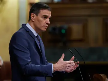El presidente del Gobierno, Pedro Sánchez, durante su comparecencia este miércoles ante el pleno del Congreso