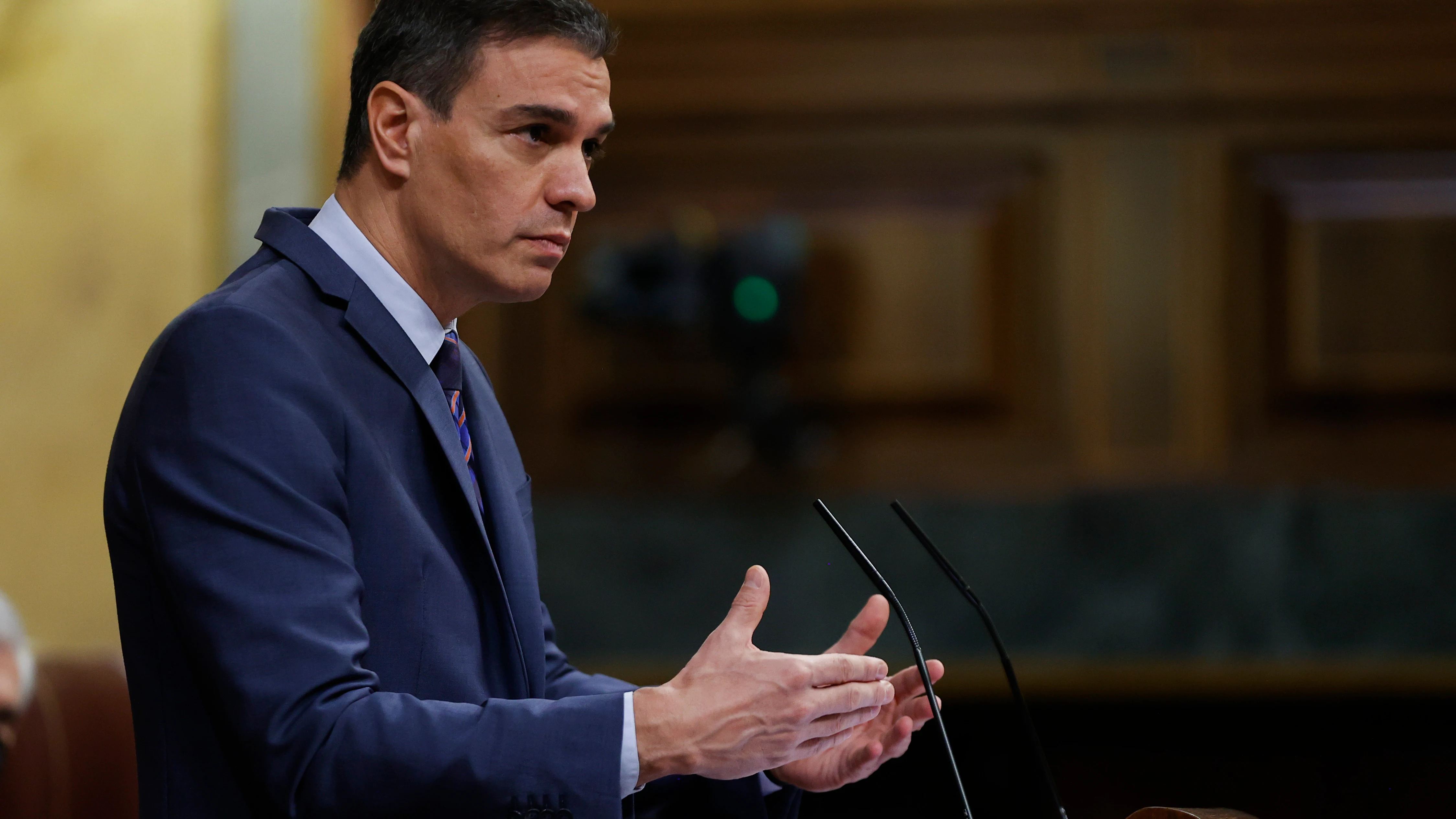 El presidente del Gobierno, Pedro Sánchez, durante su comparecencia este miércoles ante el pleno del Congreso