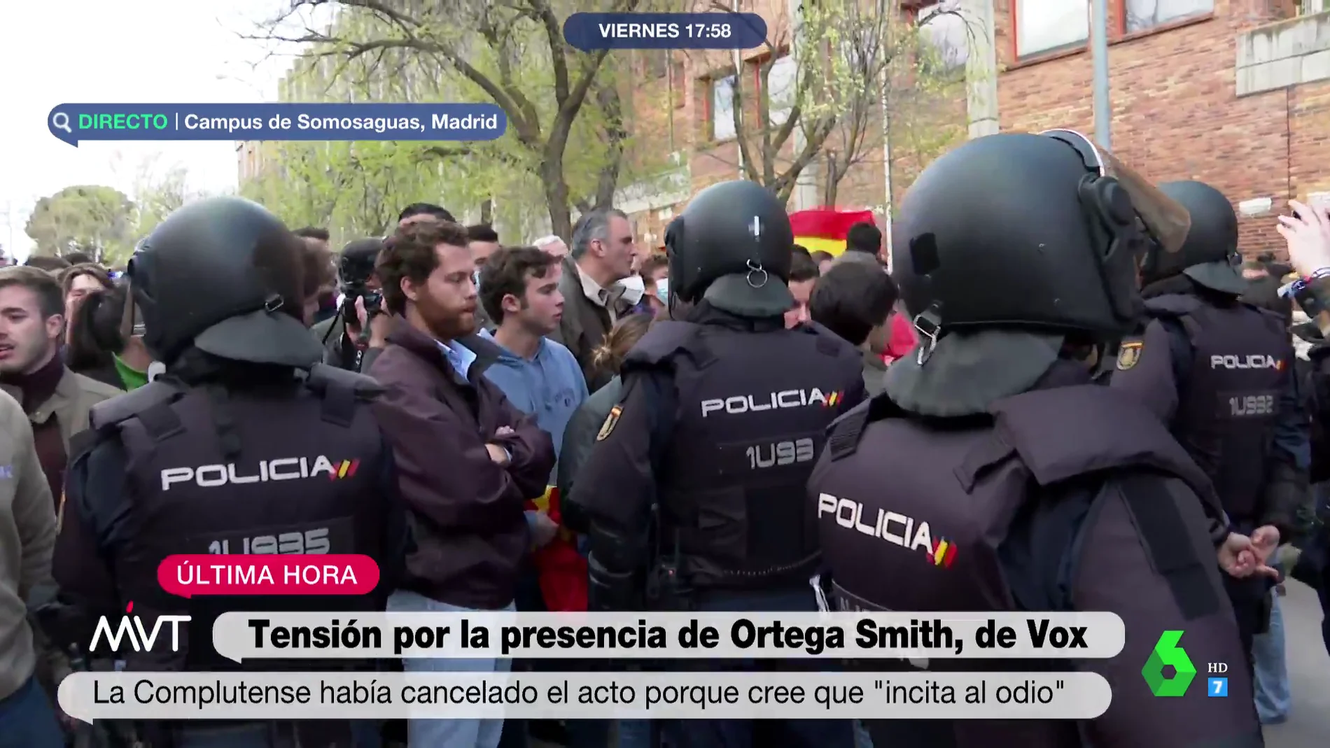 Tensión por la presencia de Ortega Smith en la Universidad Complutense tras la cancelación de un acto por "incitar al odio"