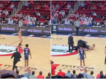 Un hombre en calzoncillos se cuela en un partido NBA