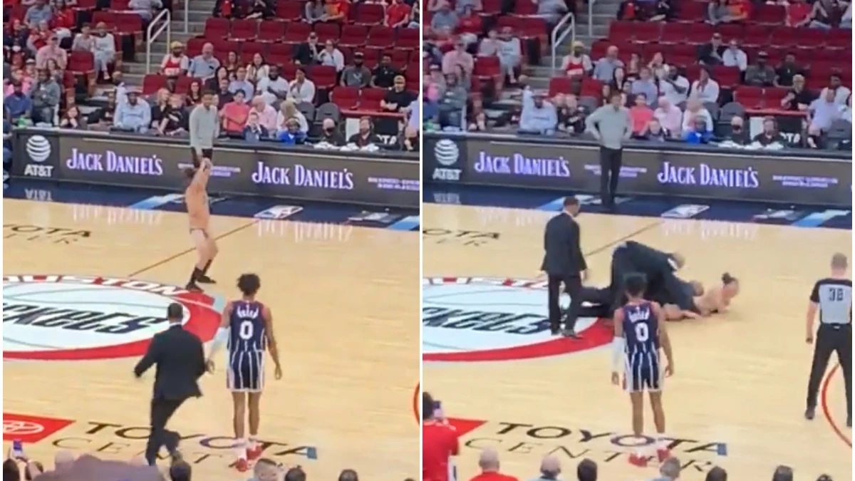 Un hombre en calzoncillos se cuela en un partido NBA