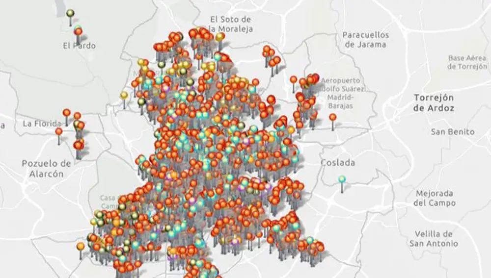 Mapa de las "zonas saturadas" por las terrazas en Madrid