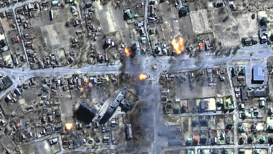 Imagen de satélite de la destrucción de la ciudad de Chernígov, en Ucrania Imagen de satélite de la destrucción de la ciudad de Chernígov, en Ucrania