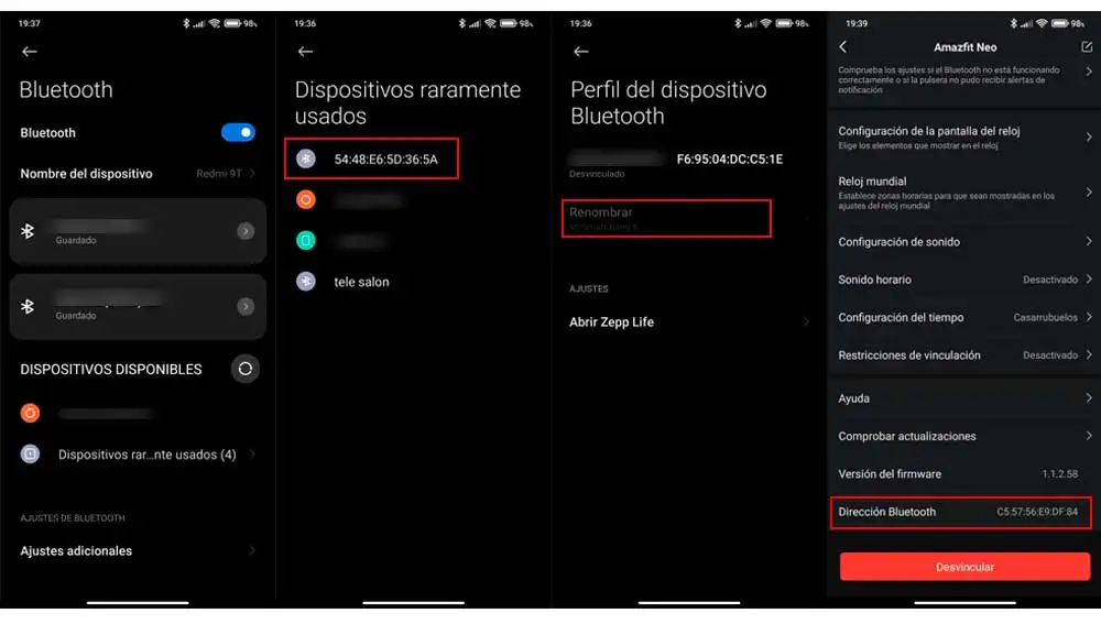 Cambiado el nombre al bluetooth de los dispositivos