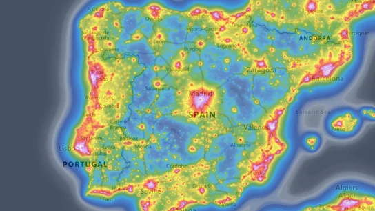 Mapa de contaminación lumínica en España Mapa de contaminación lumínica en España