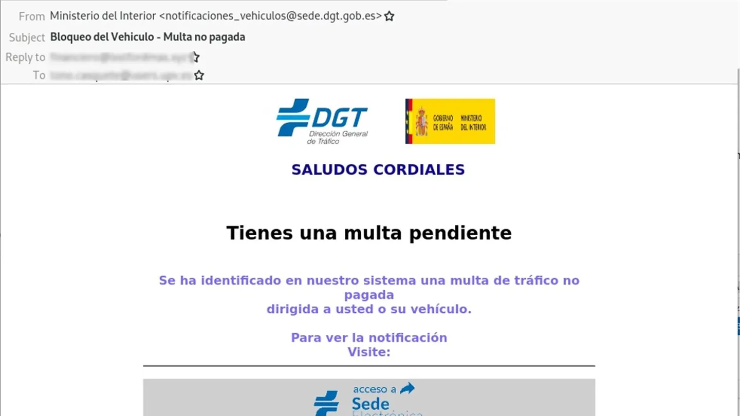 Suplantan a la DGT con la excusa de una supuesta multa no pagada También al Banco Santander