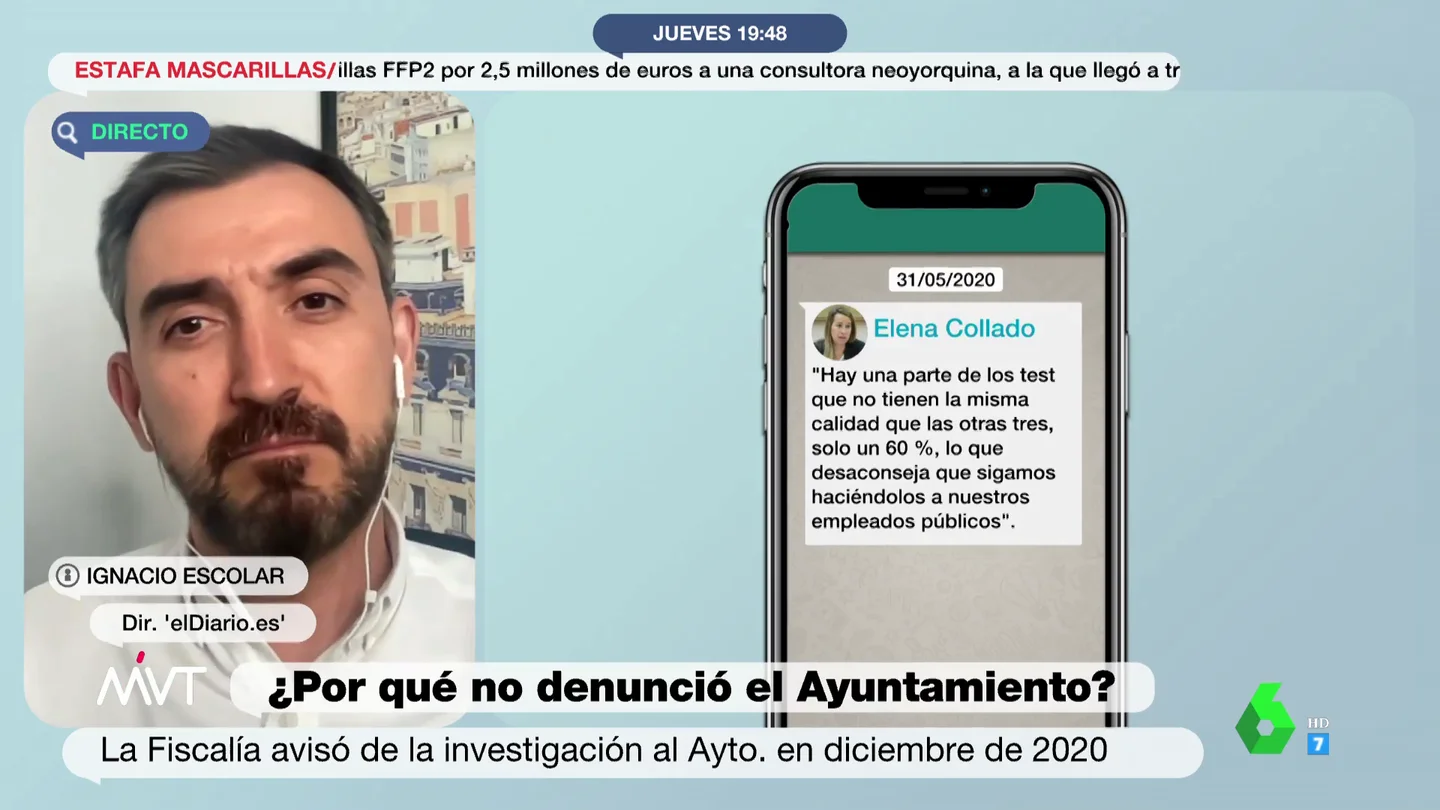Ignacio Escolar, crítico con el Ayuntamiento de Madrid por el 'pelotazo' de las mascarillas: "Sigue sin saber explicar por qué no denunciaron" Ignacio Escolar, crítico con el Ayuntamiento de Madrid por el 'pelotazo' de las mascarillas: "Sigue sin saber explicar por qué no denunciaron"