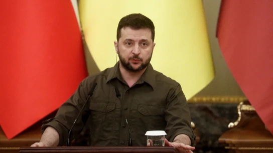 Volodimir Zelenski, durante una comparecencia Volodimir Zelenski, durante una comparecencia