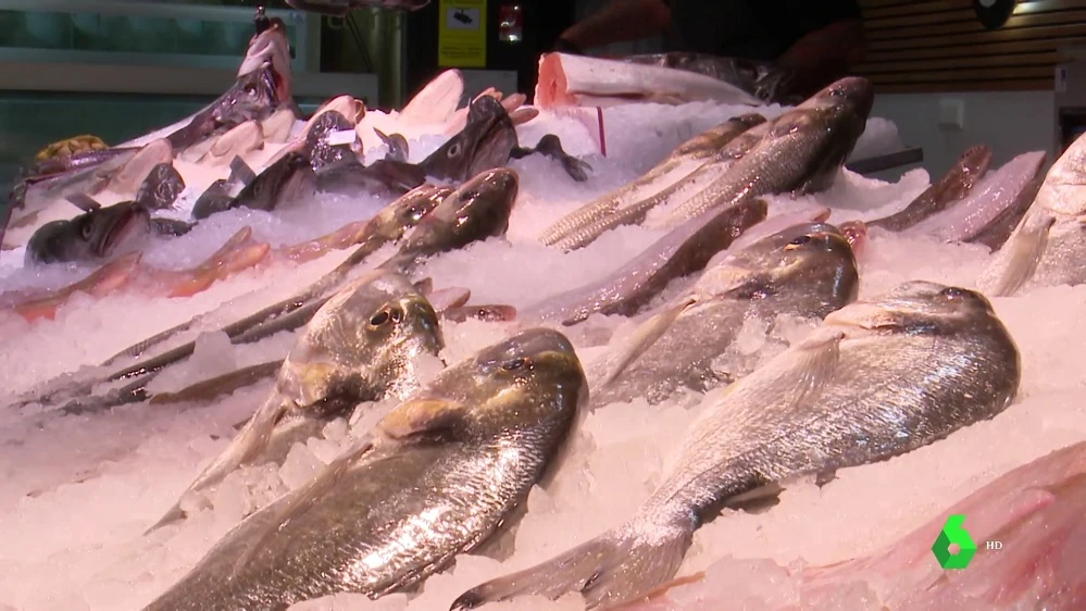 Pescado fresco en una pescadería