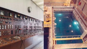 Sala de control (izqda) y piscina (derecha) de Vandellós I