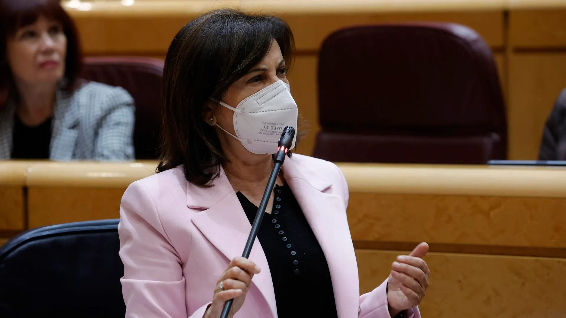 Margarita Robles, durante la sesión de control en el Senado