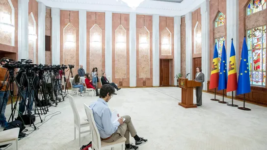Rueda de prensa de la presidenta de Moldaviau, Maia Sandu, tras las explosiones en Transnistria. Rueda de prensa de la presidenta de Moldaviau, Maia Sandu, tras las explosiones en Transnistria.