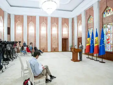 Rueda de prensa de la presidenta de Moldaviau, Maia Sandu, tras las explosiones en Transnistria.