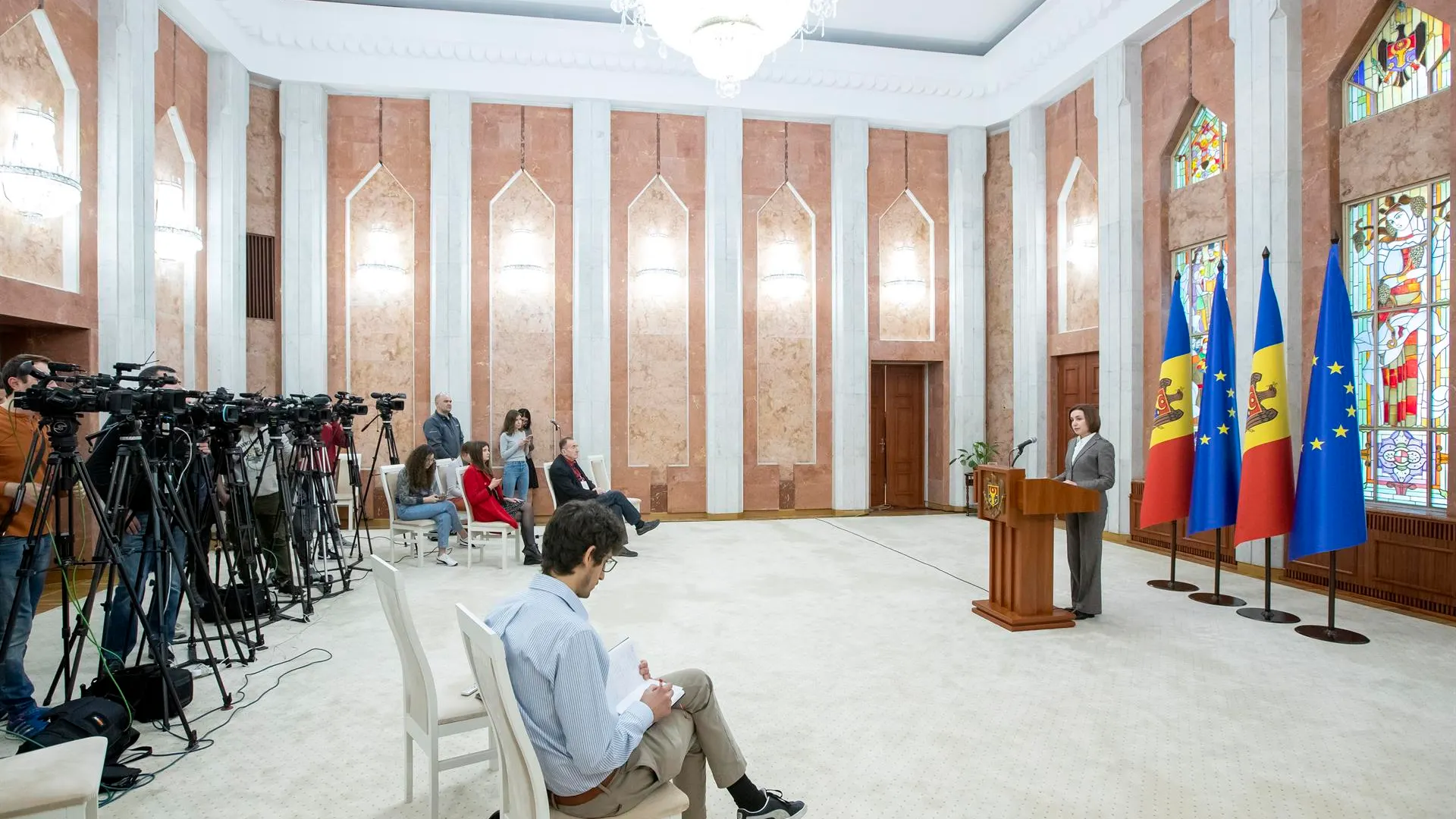 Rueda de prensa de la presidenta de Moldaviau, Maia Sandu, tras las explosiones en Transnistria.